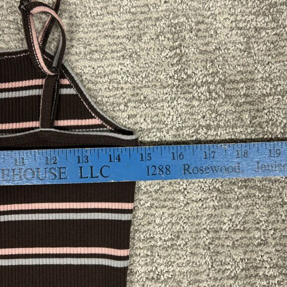 Nike Femme Ribbed Striped Maxi Dress Womens Small Y2K Brown Side Slit - Picture 11 of 11
